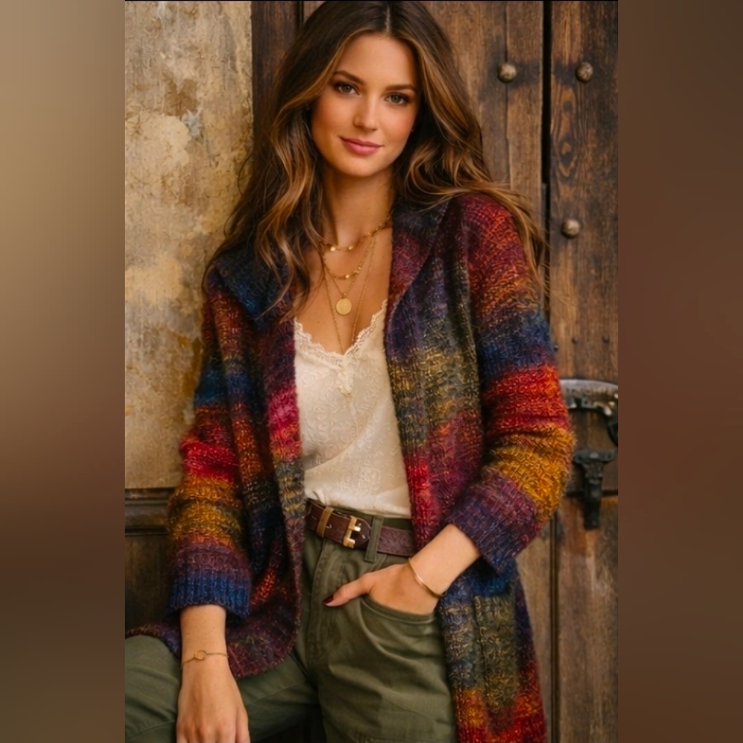 Anthropologie X Knit Longline Ombre Gradient Collared Jacket/Cardigan Os Nw